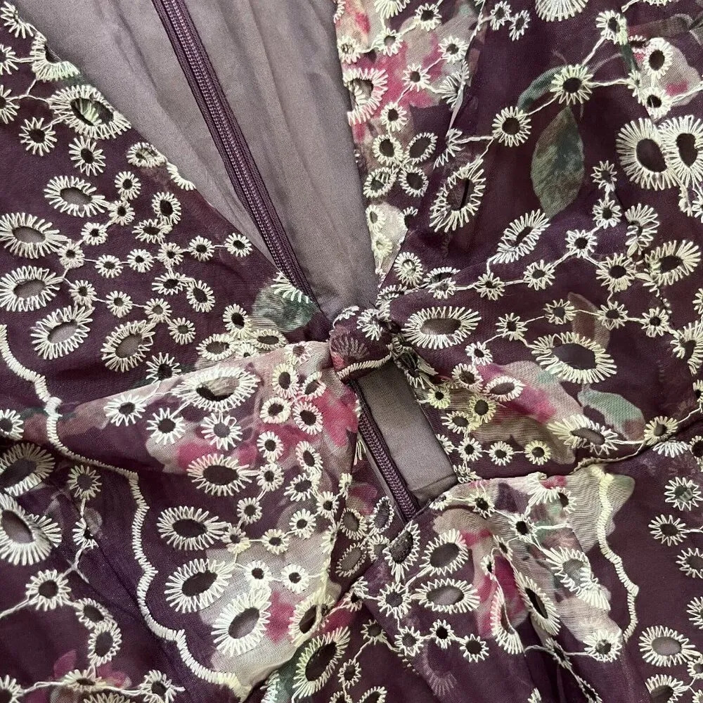 NWOT Altar’d State Women’s Maroon Short Sleeve Dress With Floral Lace Size S - Image 6