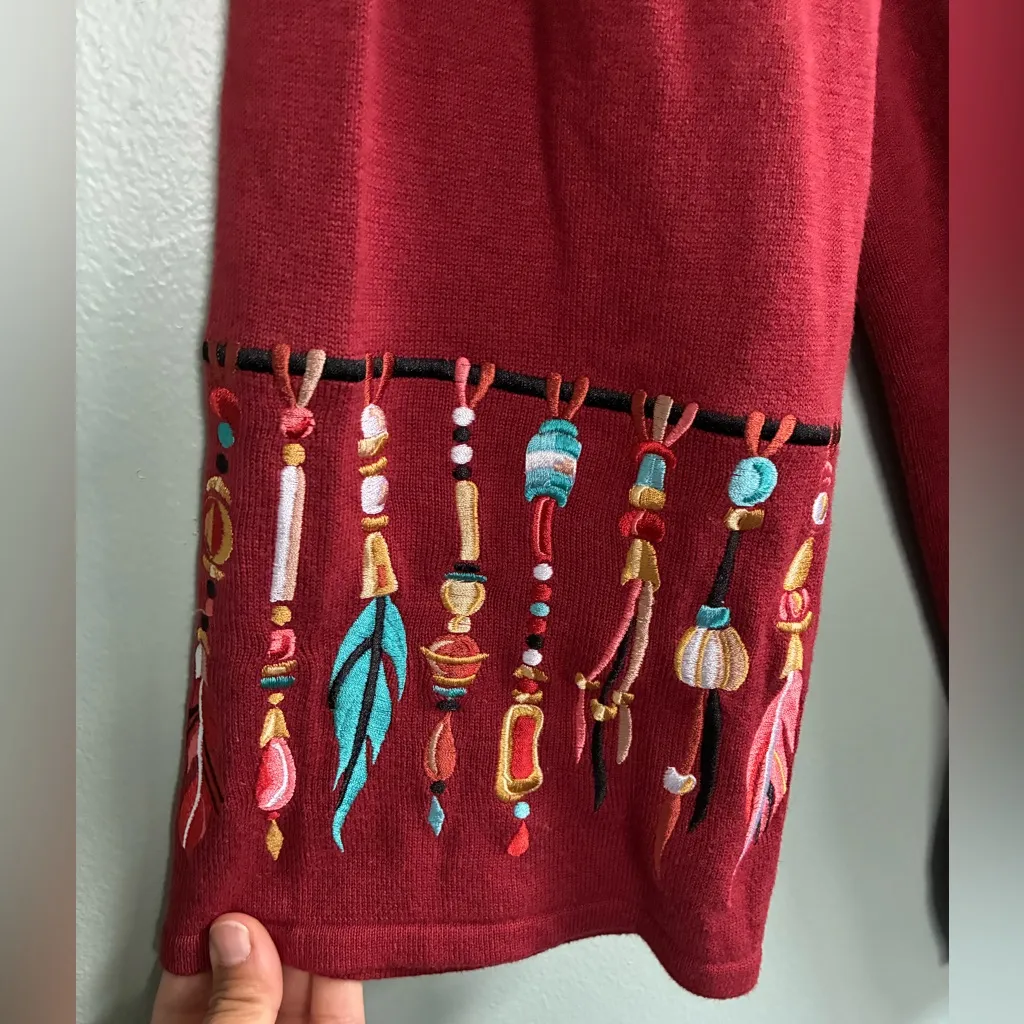 BOB MACKIE Southwestern Arrows Dream Catcher Cardigan Sweater Sz L Rust - Image 2