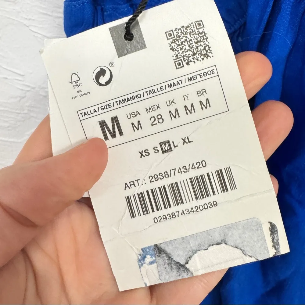 Zara Blue Linen Romper Womens M Beachy Casual Short Overalls Summer Vacation - Image 2