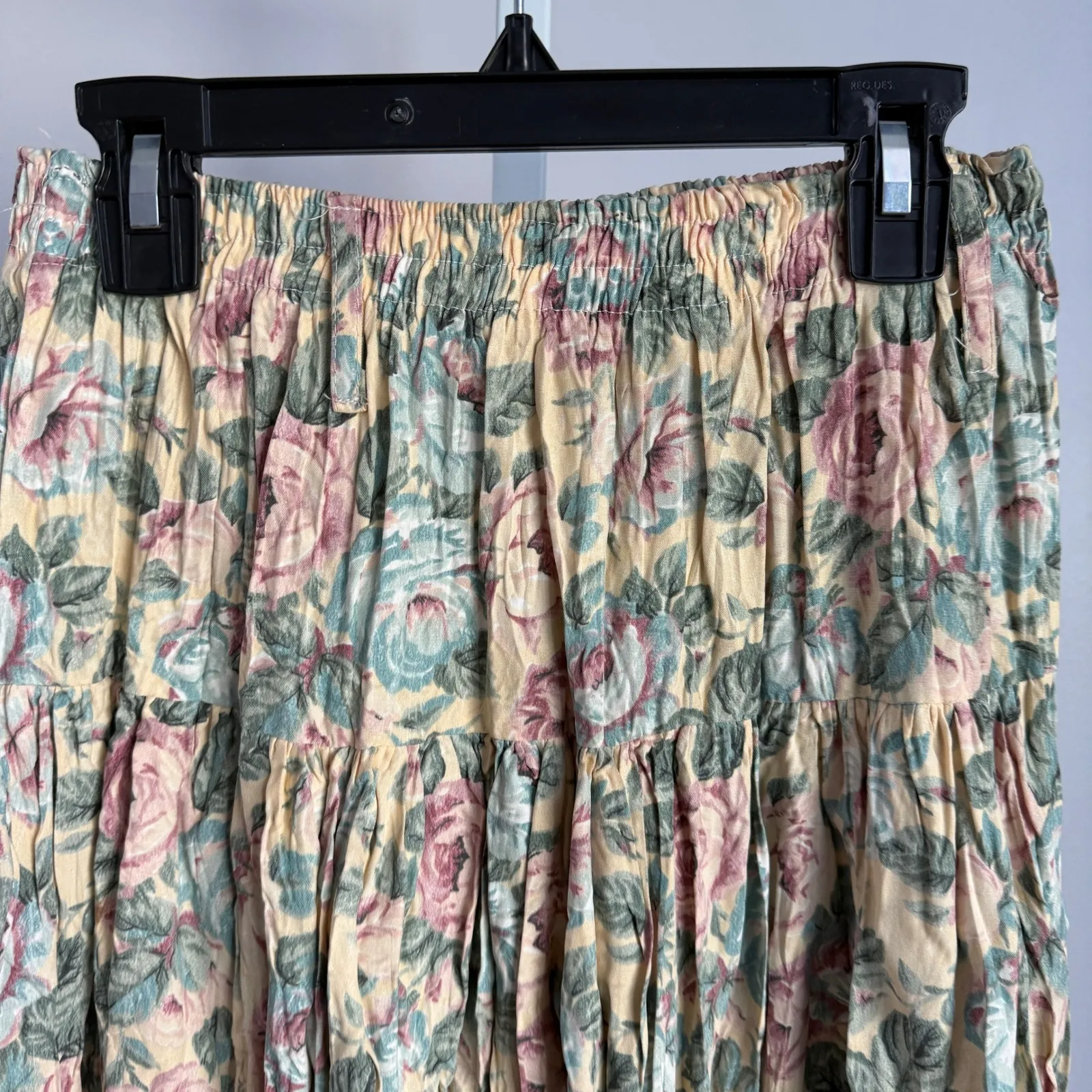 VTG California Concepts 80s‎ Floral Skirt Tiered Elastic Waist S Yellow - Image 2