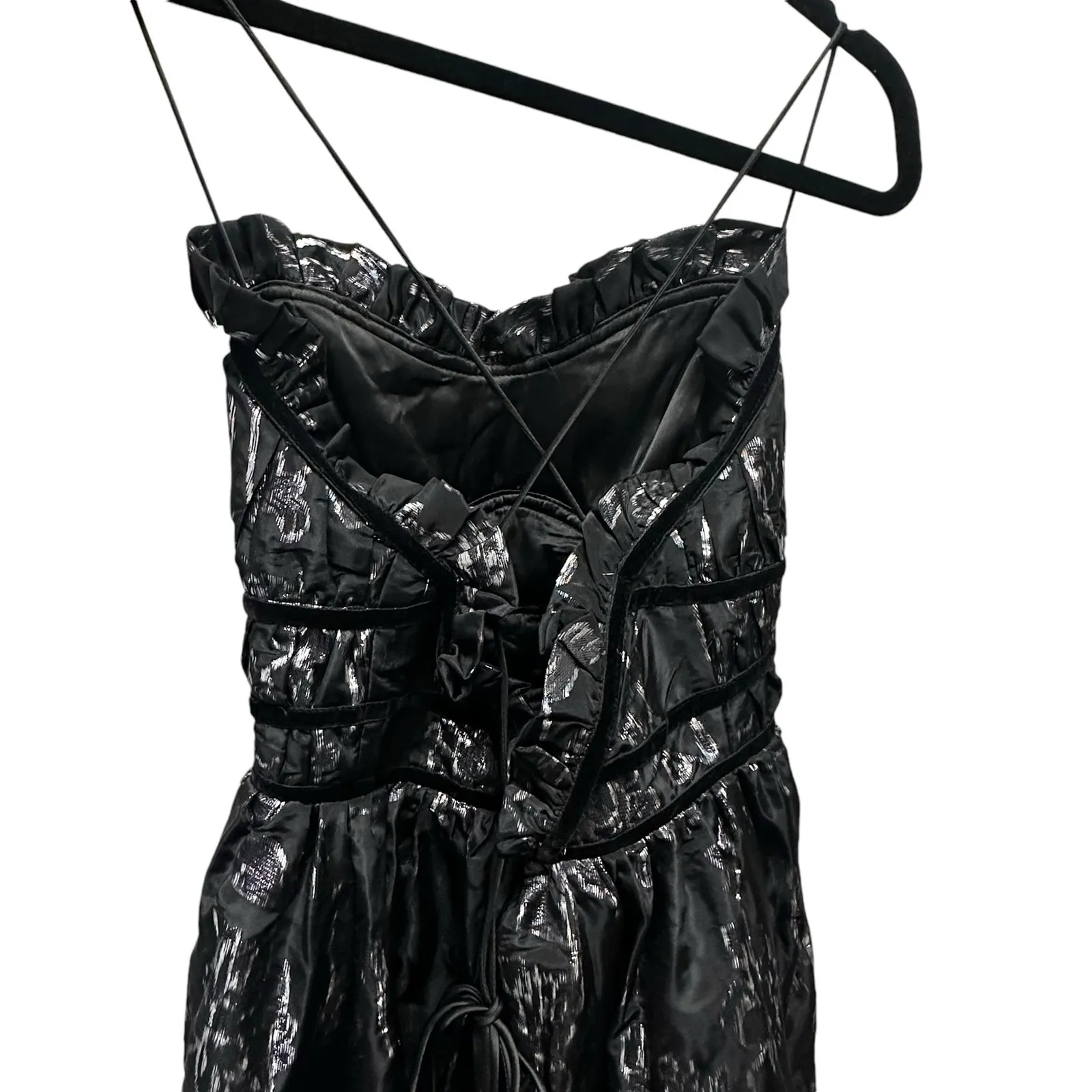 Lulus Sleek Shine Black and Silver Floral Jacquard Lace-Up Maxi Dress - Image 8