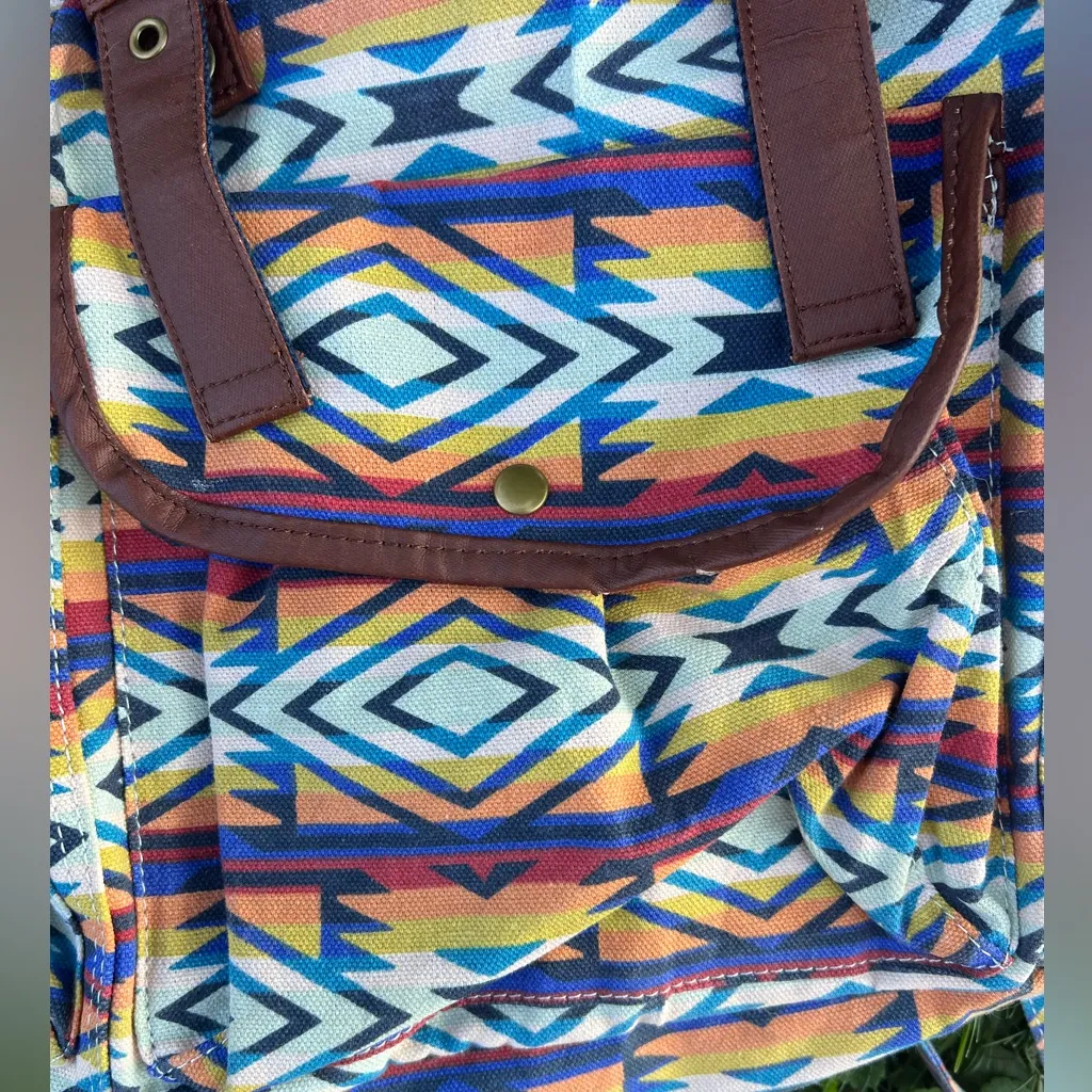 Black Poppy Multicolor Bohemian Schoolbag Aztec Print‎ Backpack - Image 13