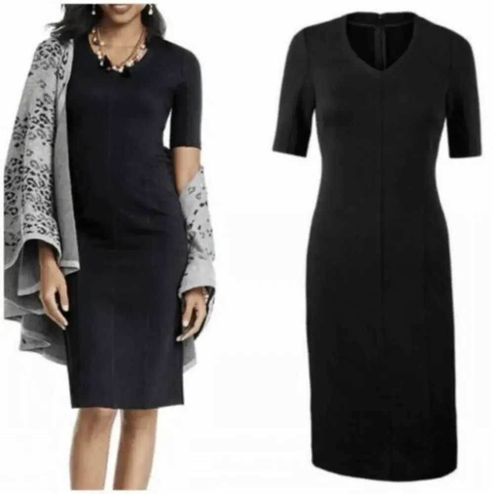 NWT Cabi Claire Dress V-Neck Ponte Short Sleeve Sheath Black Sz 10 NEW - Image 12