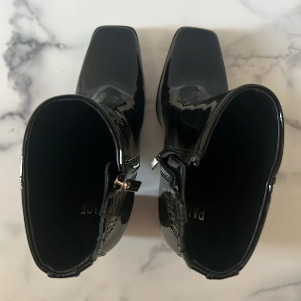 PAIGE Farah Square Toe Bootie in Black Patent Leather, Size 6.5 New in Box $420 - Image 6