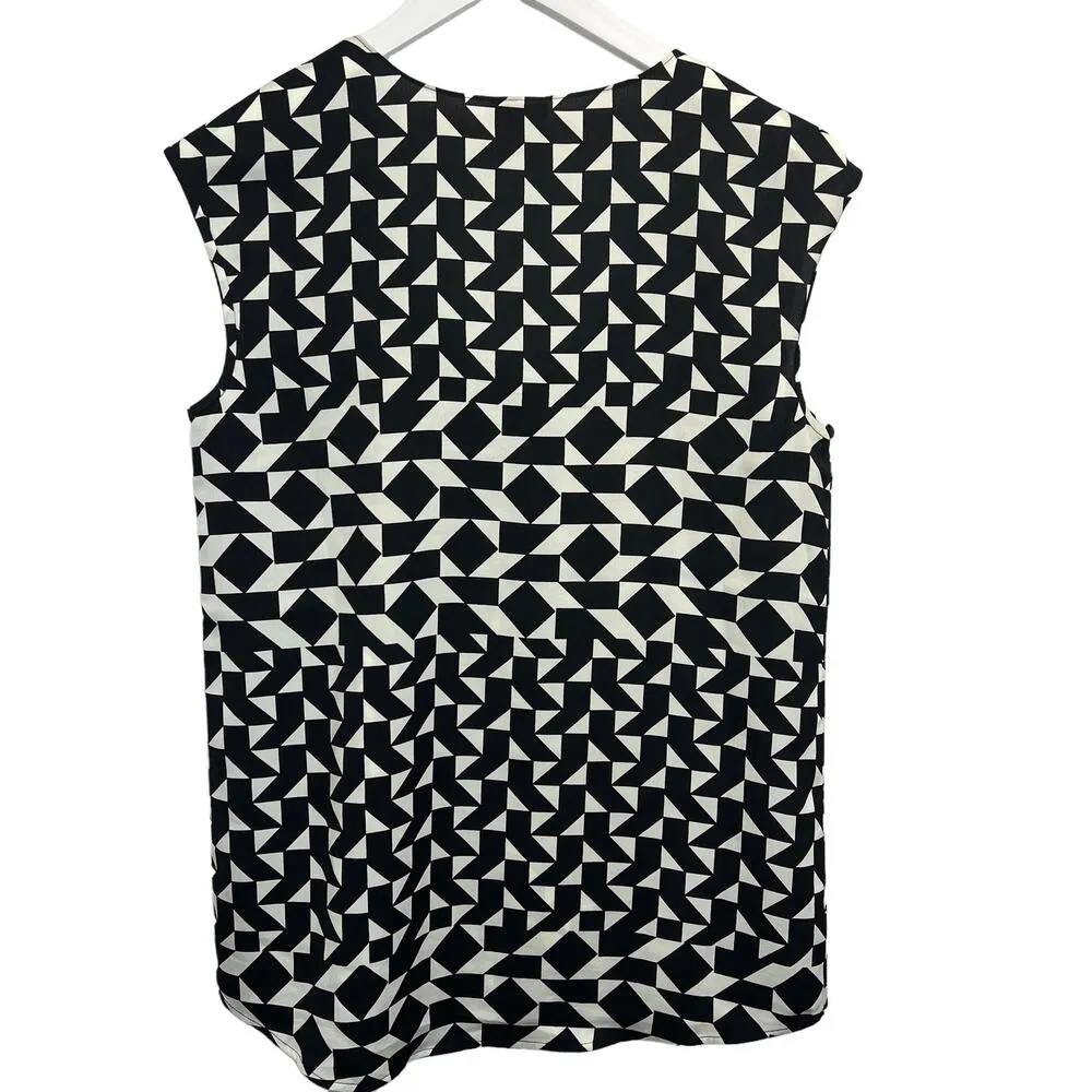 J.Crew Factory Geometric Sleeveless Top Black Cream Size 4 Oversized Loose Fit - Image 4