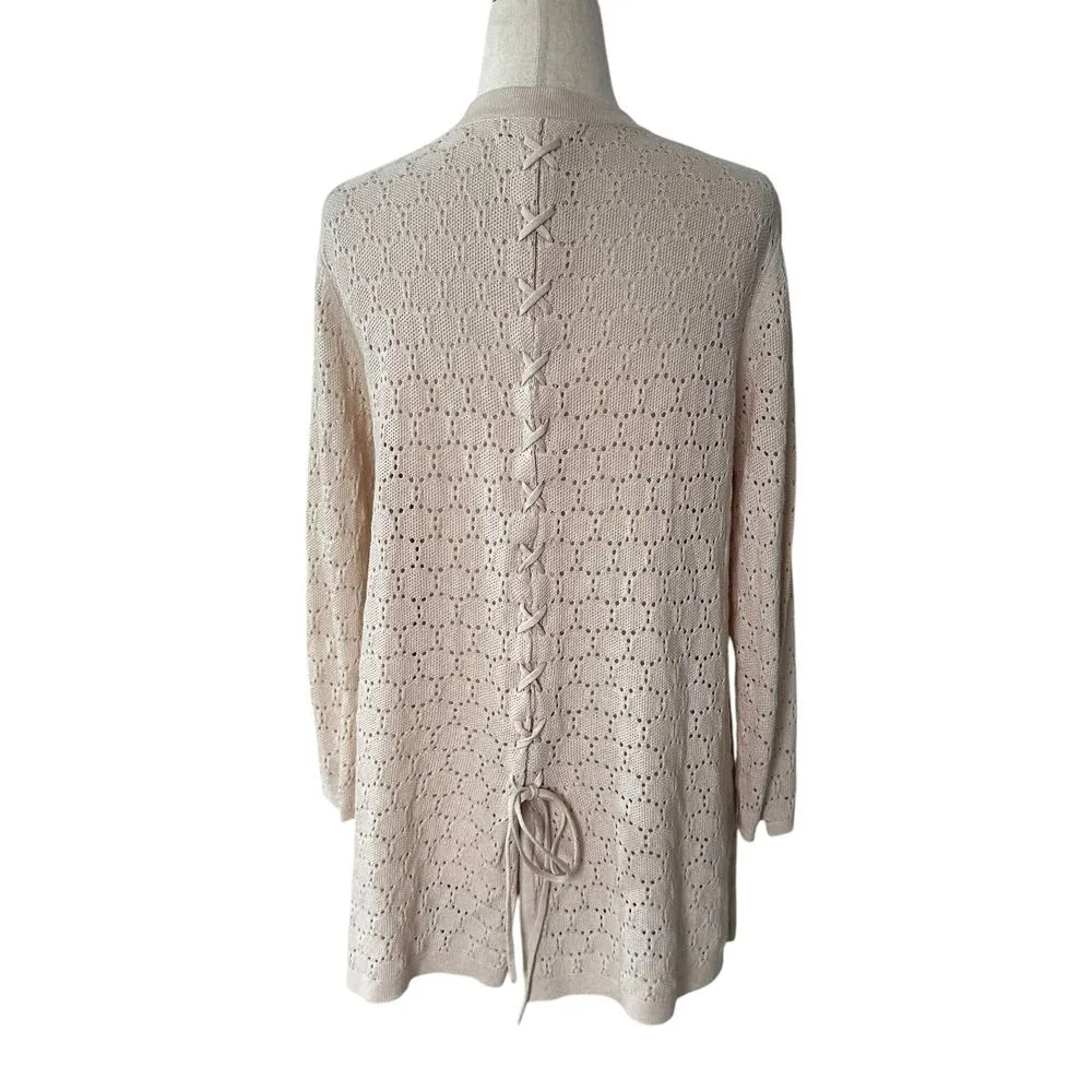 August Silk Cream & Beige Cardigan Bow Accent Women Sweater Size Medium | 4-7 - Image 2