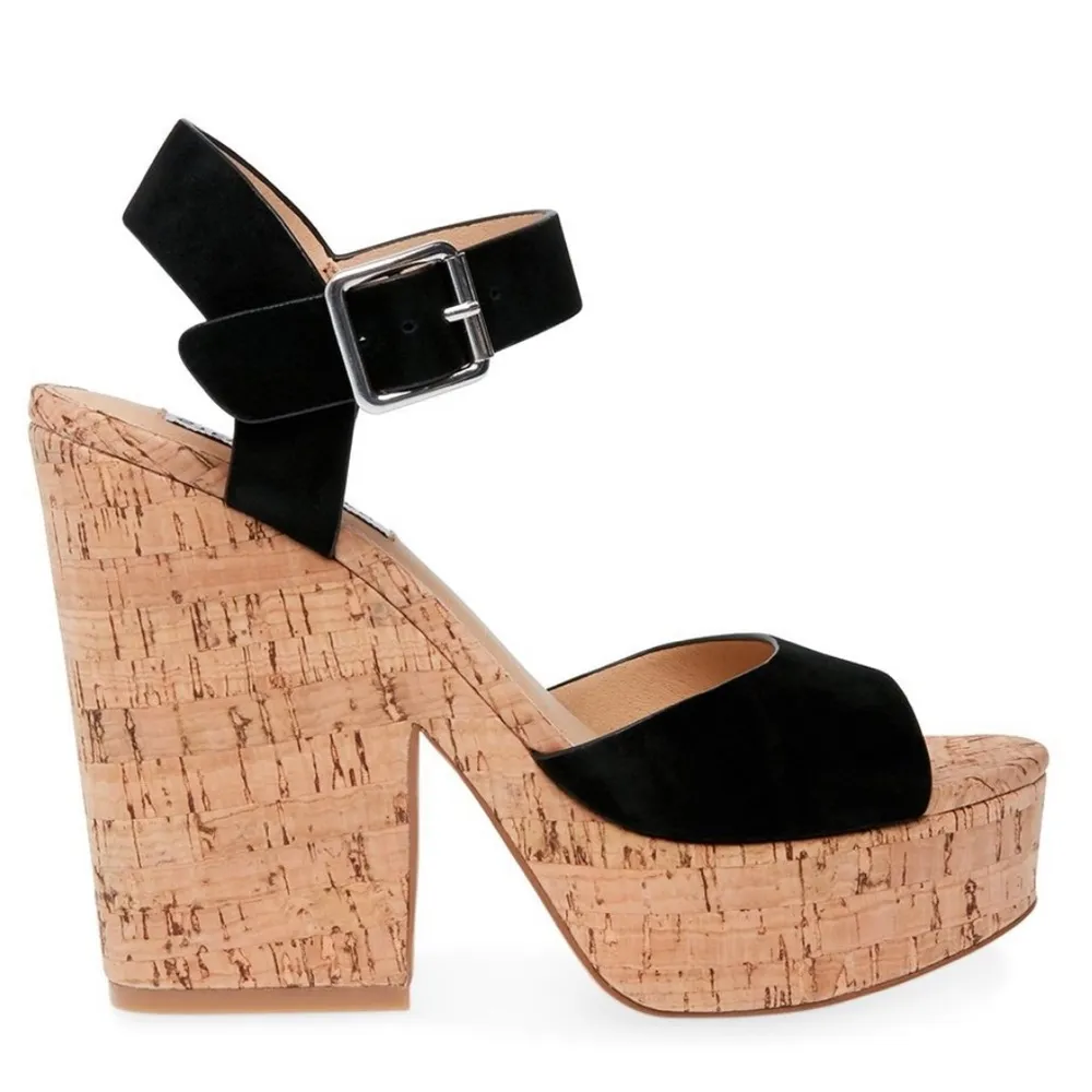 Steve Madden Jess Leather Chunky Platform Heels Black … - Image 3