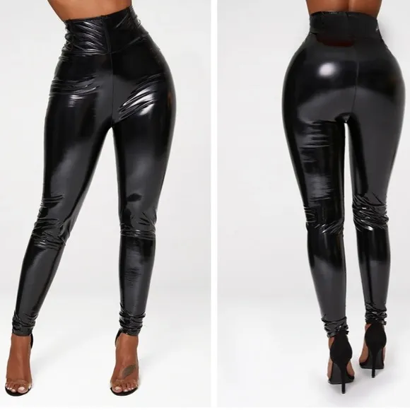 NWT shape high waist vinyl leggings in black size 8 - Image 2