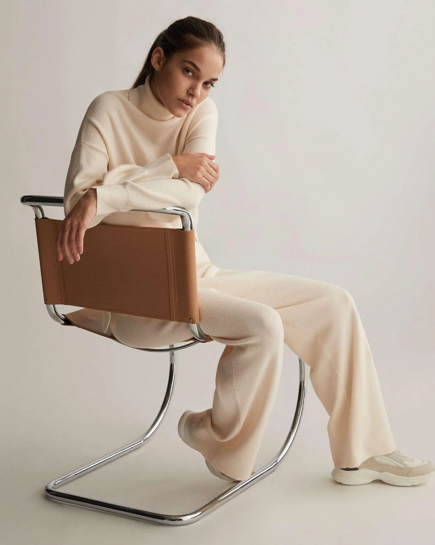 cream sweatpants joggers ribbed soft pants tracksuit Wide Leg High Waist  - Image 2