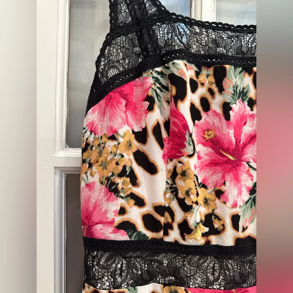 Vintage Boston Proper Y2K Floral Hibiscus Leopard Print Lace Maxi Dress Size 6 - Image 4