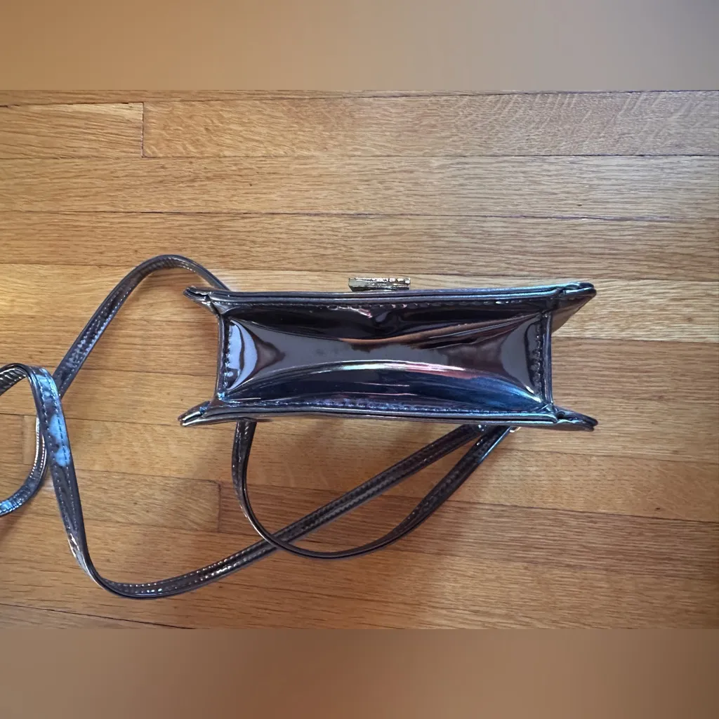 ASOS Vegan Patent Leather Metallic Pewter Mini Crossbody, NWOT - Image 5