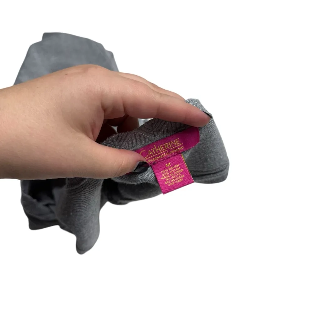 Catherine Malandrino Grey Ribbed Knit Scalloped V-Neck Tank Top - Image 5