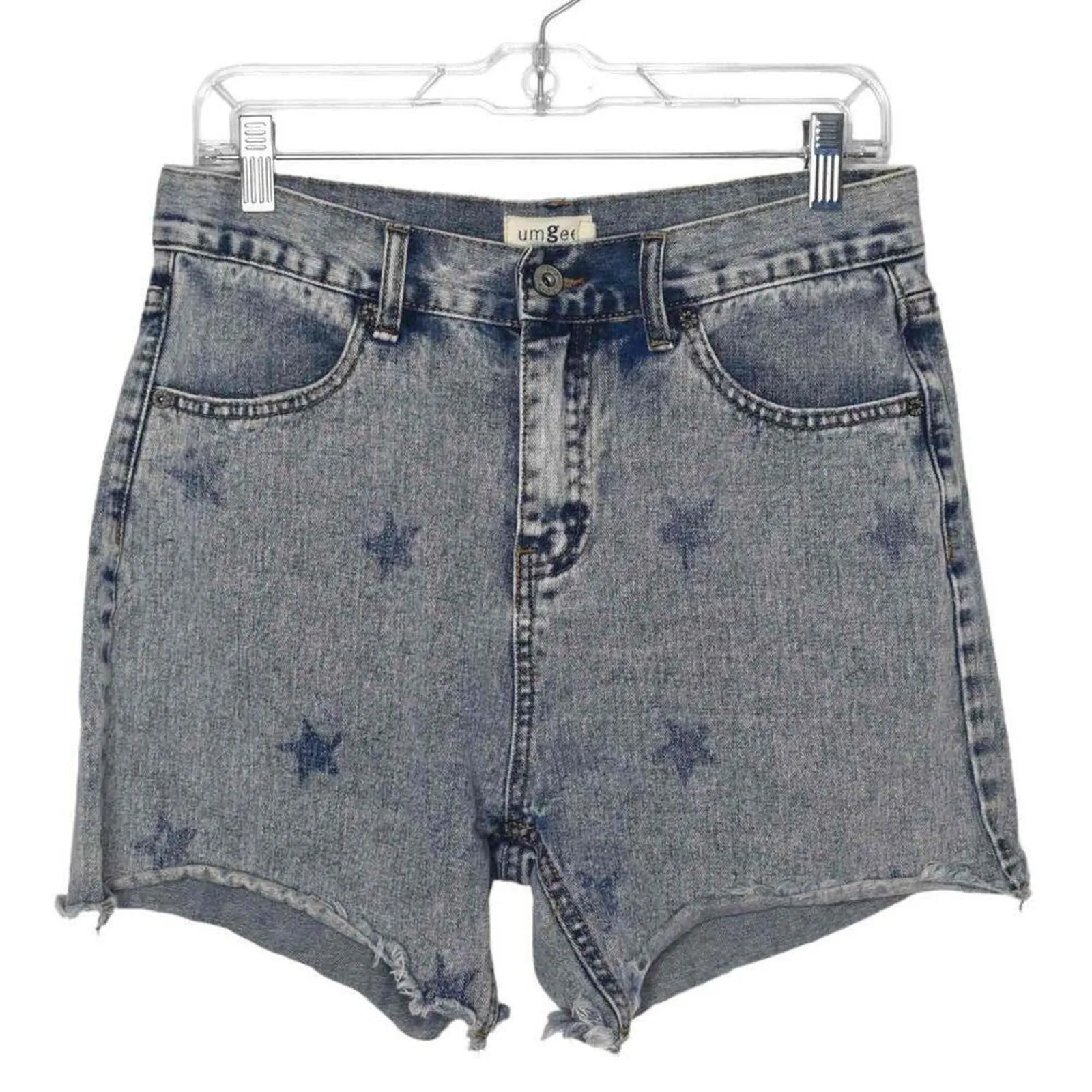 Umgee Womens Star Print Denim Frayed Hem High‎ Rise Shorts 5 Inch Inseam Size 3 - Image 2