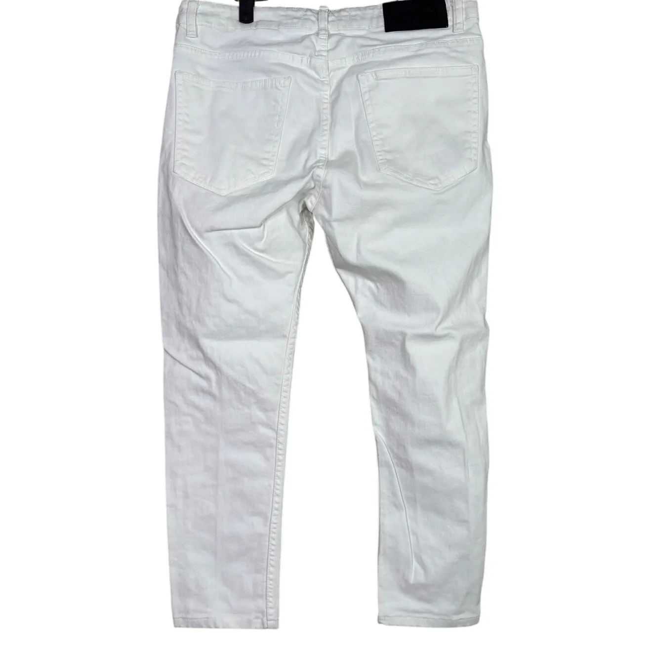 Zara Straight Leg High Rise Stretch Casual Ankle Cropped Denim Jean Zip 36 White - Image 14