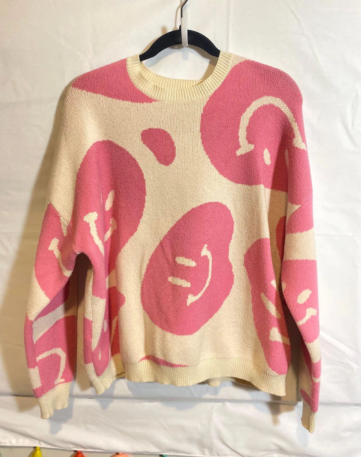Altar'd State  Pink and White Smiley Face Oversized Sweater - Image 2