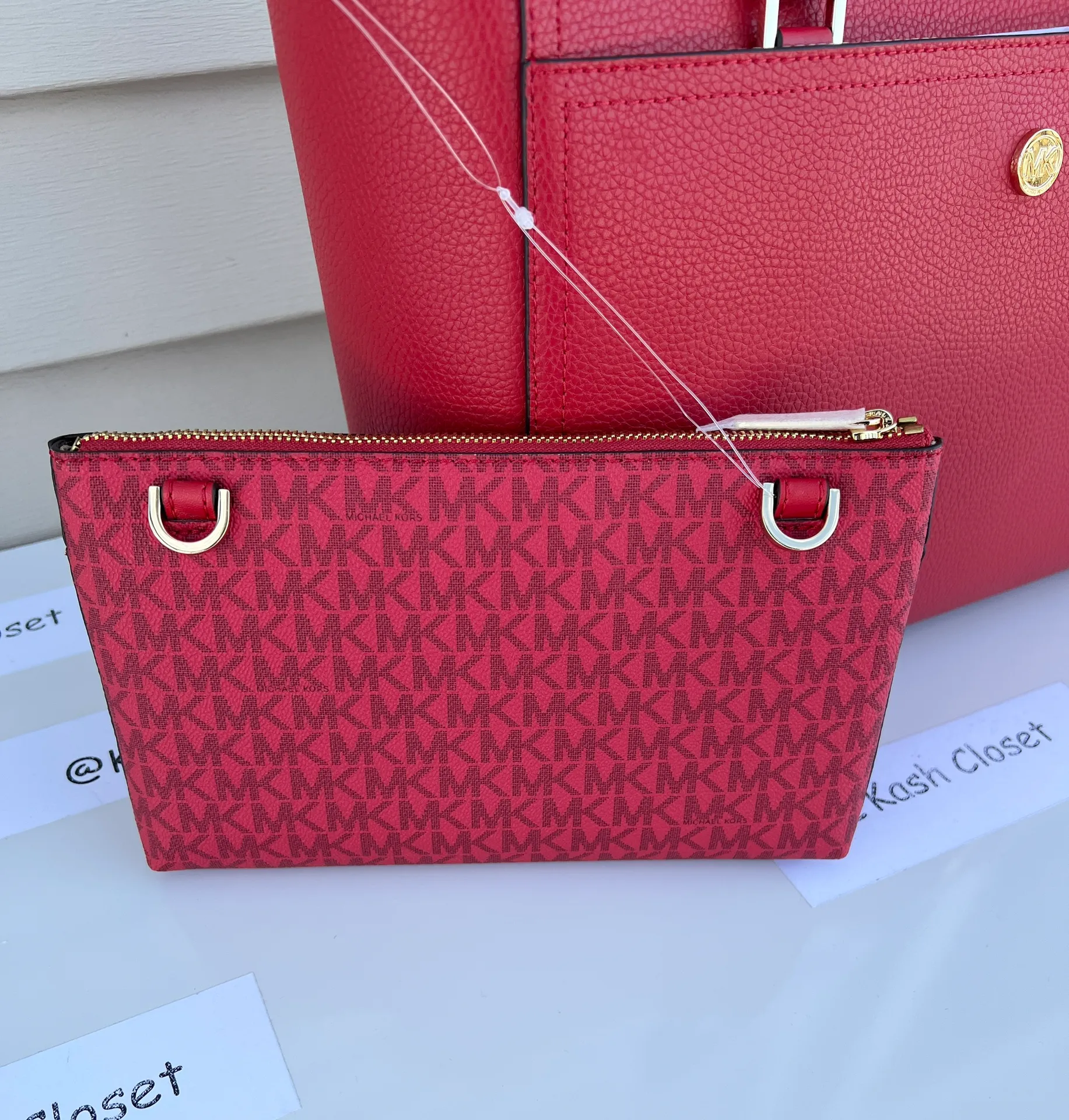 MK Maisie Large 3 in 1 Leather Tote Bag - Flame Red - Image 6