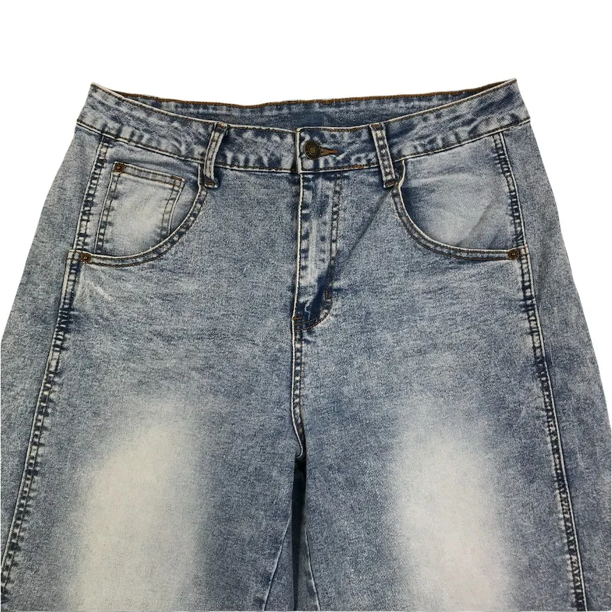 High Rise Barrel Jean Women L Blue Trendy Slouchy Grunge Boho Stretch Everyday - Image 4