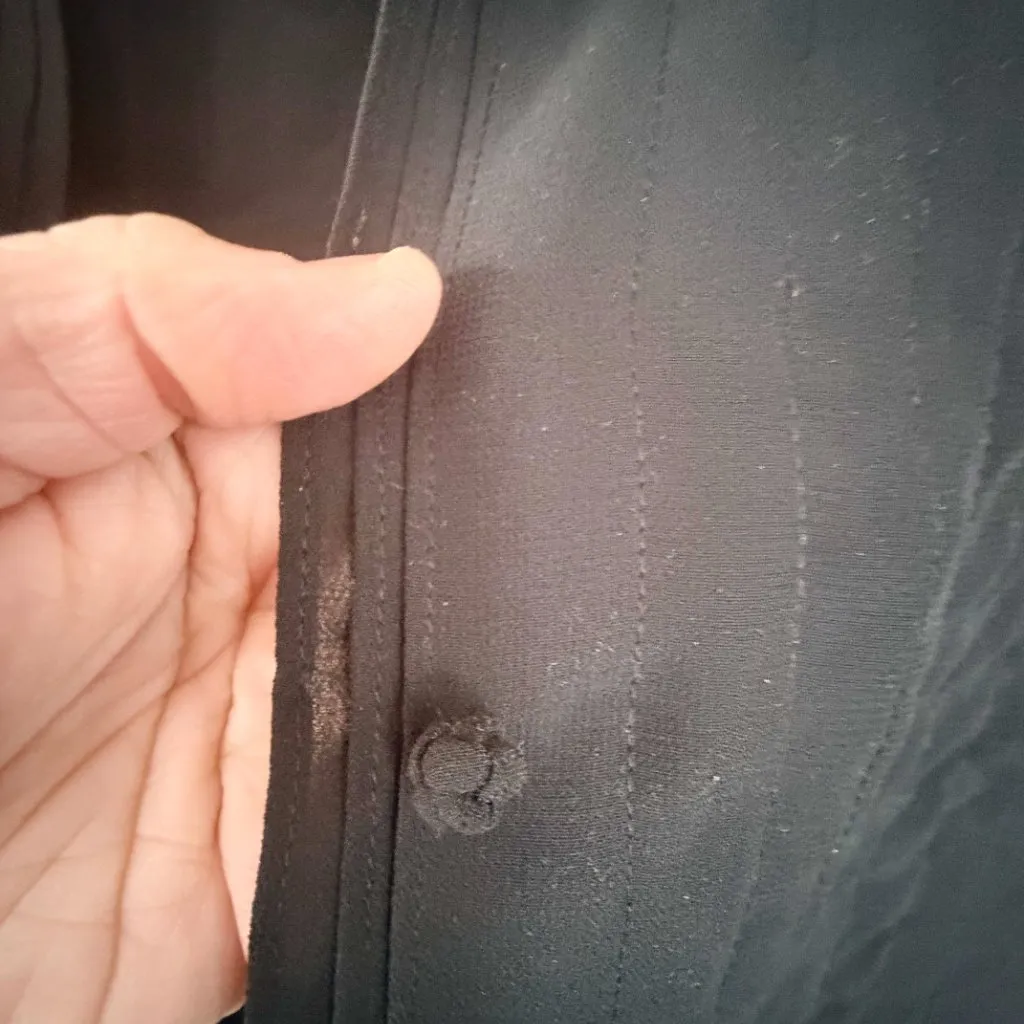 Dialogue Black Textured Shawl Collar Button-Up Knotted Buttons Oversized Small - Image 3