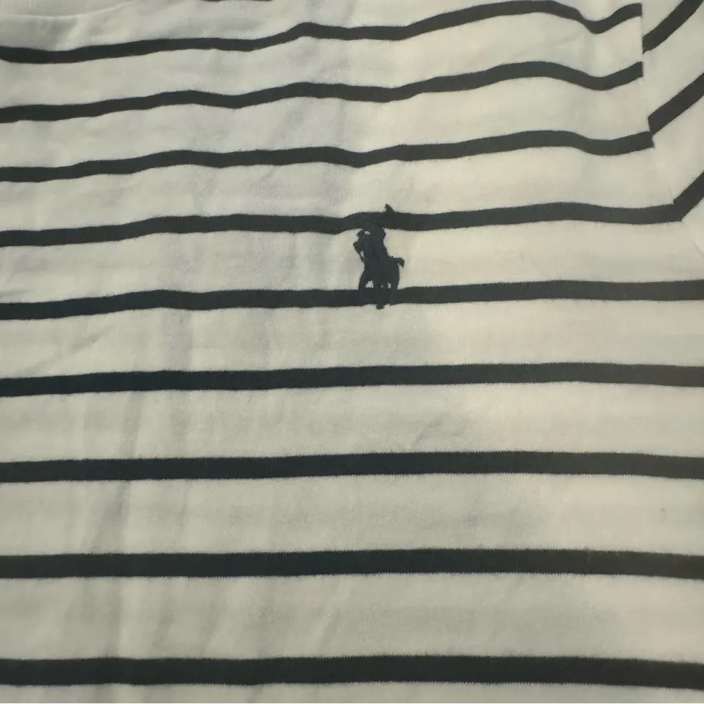 Polo Ralph Lauren Large Custom Slim Fit White/Navy Striped T-Shirt - Image 3