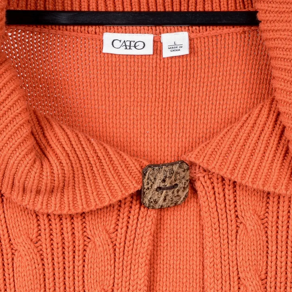 Cato Cardigan Swater L Women Orange Button Collar 3/4 Sleeve Fall Stretch Cotton - Image 3