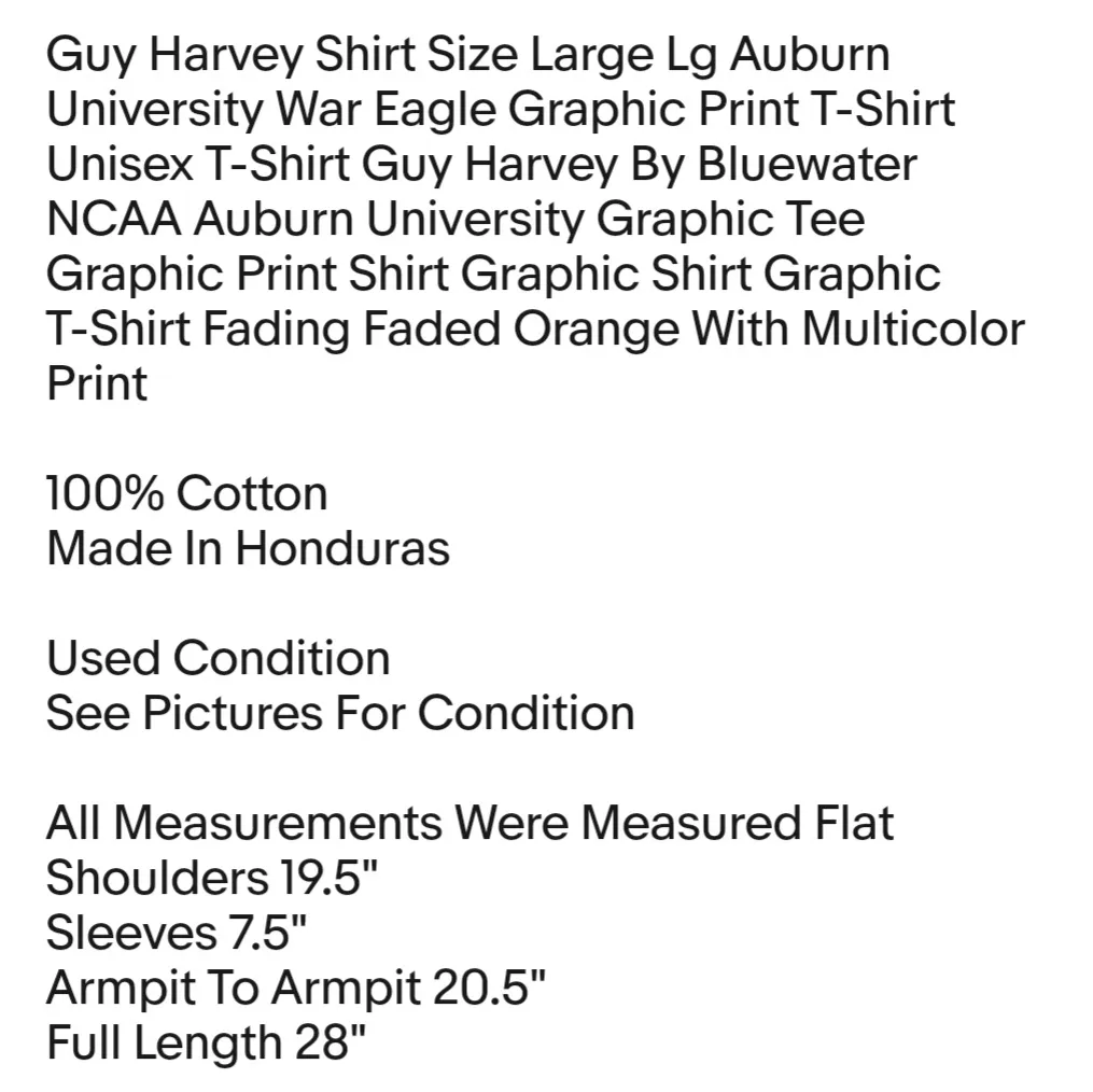 Shirt Size Large Lg Auburn University War Eagle Graphic Print T-Shirt Unisex T-Shirt - Image 2