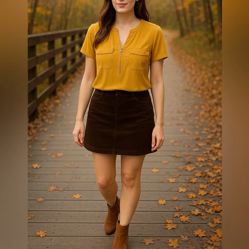Anne Klein Mustard Short Sleeve Blouse Top - Image 2