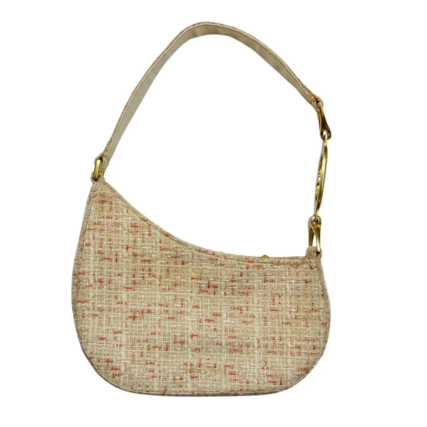 Charles & Keith Cream Tweed Asymmetrical Shoulder Bag - Image 4