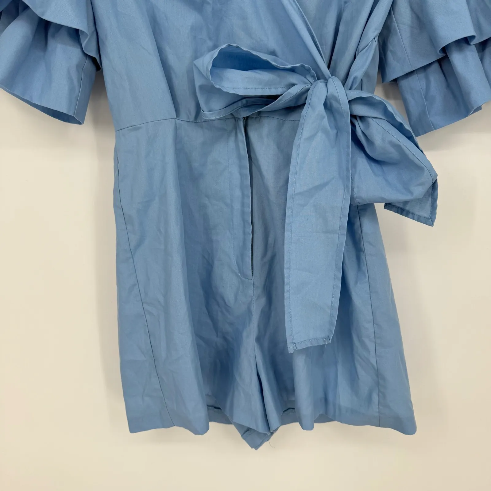 Blue Ruffle Sleeve Wrap Romper Jumpsuit Topshop Size 4 - Image 6