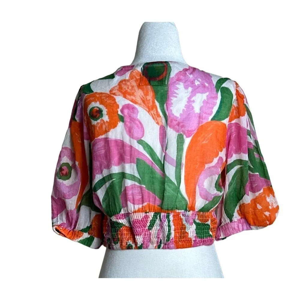Banjanan Floral Aurora Top in Euphoric Bloom Vivid Large Womens Blouse Orange - Image 8