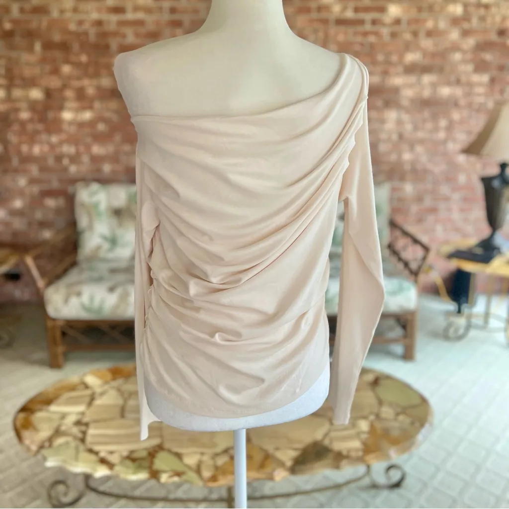 Top One Shoulder Ruched Cropped Blush Pink NWOT L - Image 8