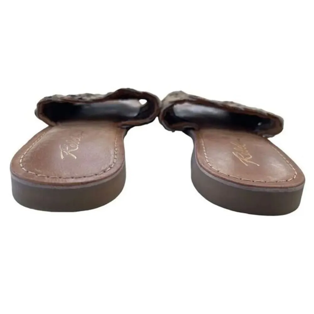 Rialto Slide Sandals Woven Leather Beige & Black Casual Slip On Shoes‎ Tan Size 7 - Image 5
