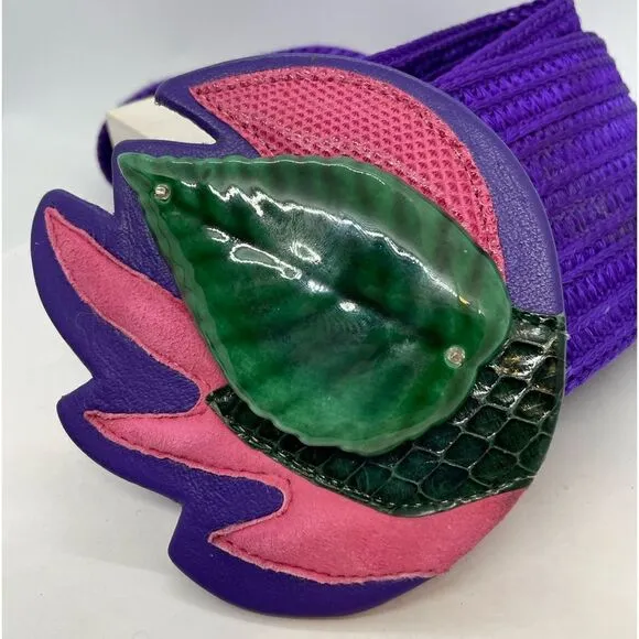 Vintage 80s Statement Leaf Belt Adjustable Waldorf Creations Leather Suede Purple - Image 1