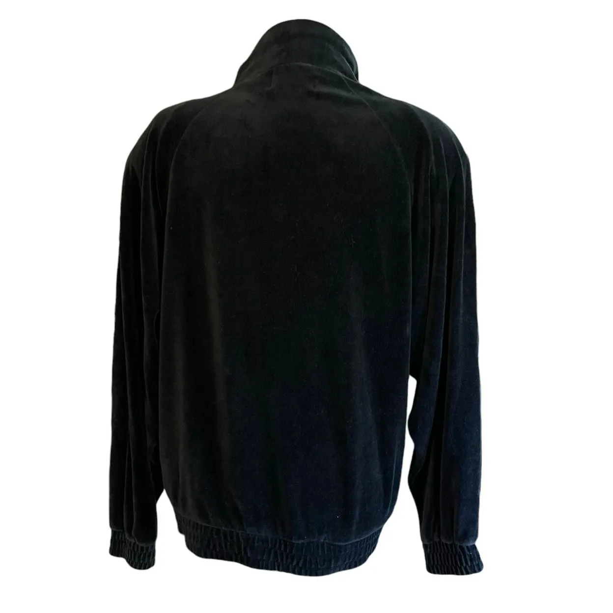 Vintage Womens Oleg Cassini 80s Black Velour Embroidered Retro Zip Jacket Medium - Image 2