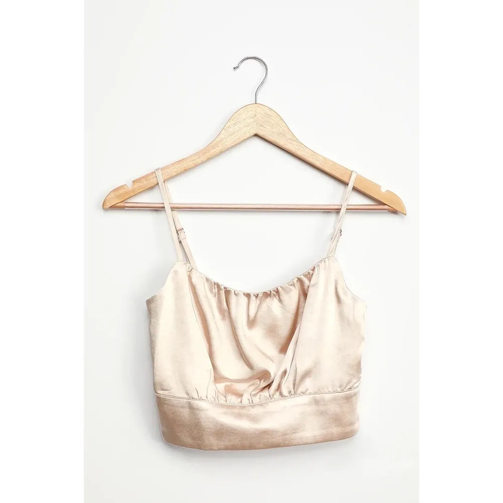 Lulus Luxe'd Out Champagne Satin Cropped Tank Top NWT SOLD OUT‎ - Image 5