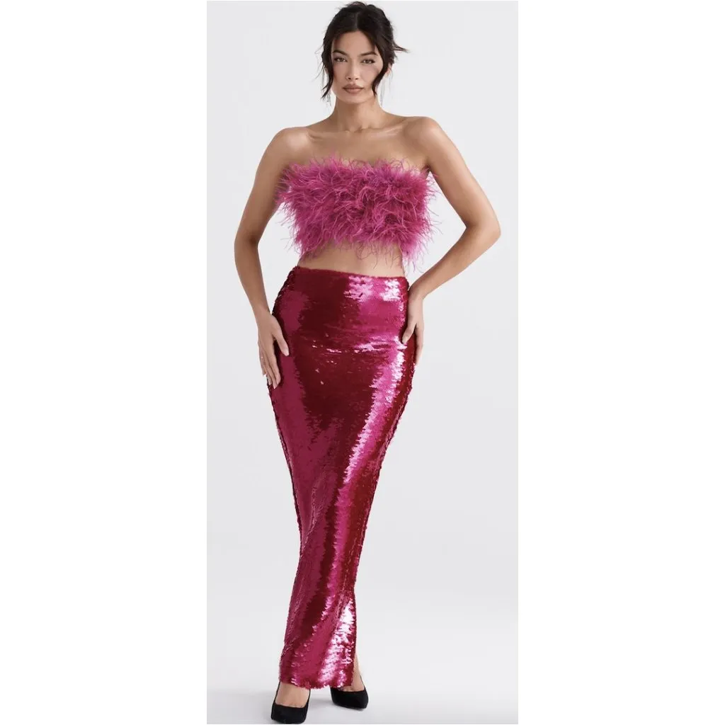 HOUSE OF CB Alexis Sequin Maxi Skirt in Hot Pink Size Small - Image 12