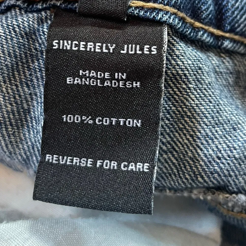 Sincerely Jules Blue Distressed Deconstructed High Hip Mini Raw Hem Denim Shorts - Image 4