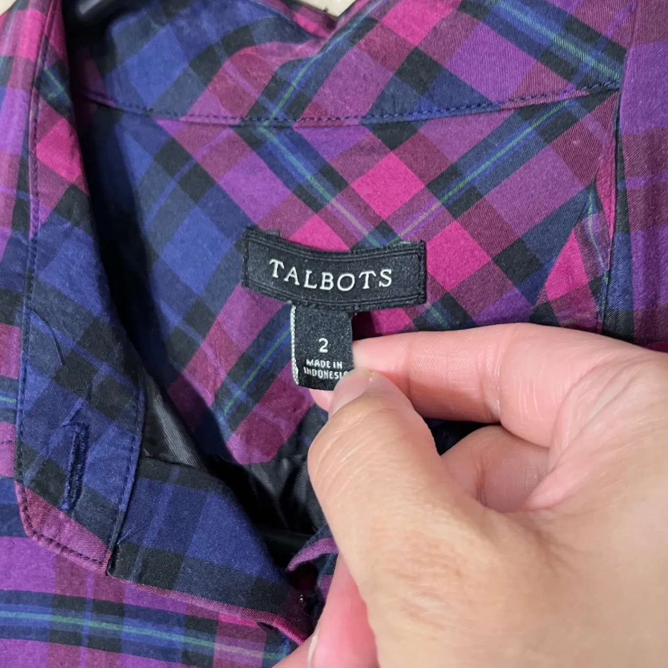 TALBOTS Women's Silk Blend Plaid Shirt Dress Belted Long Sleeve Size 2 - Image 5