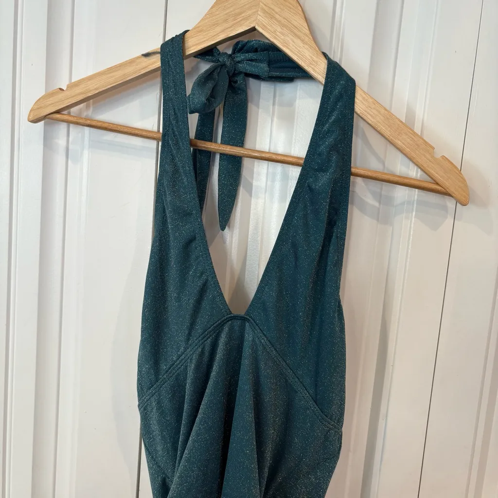 Jones New York Teal Shimmer One Piece Halter SwimsuitSize‎ Large - Image 3