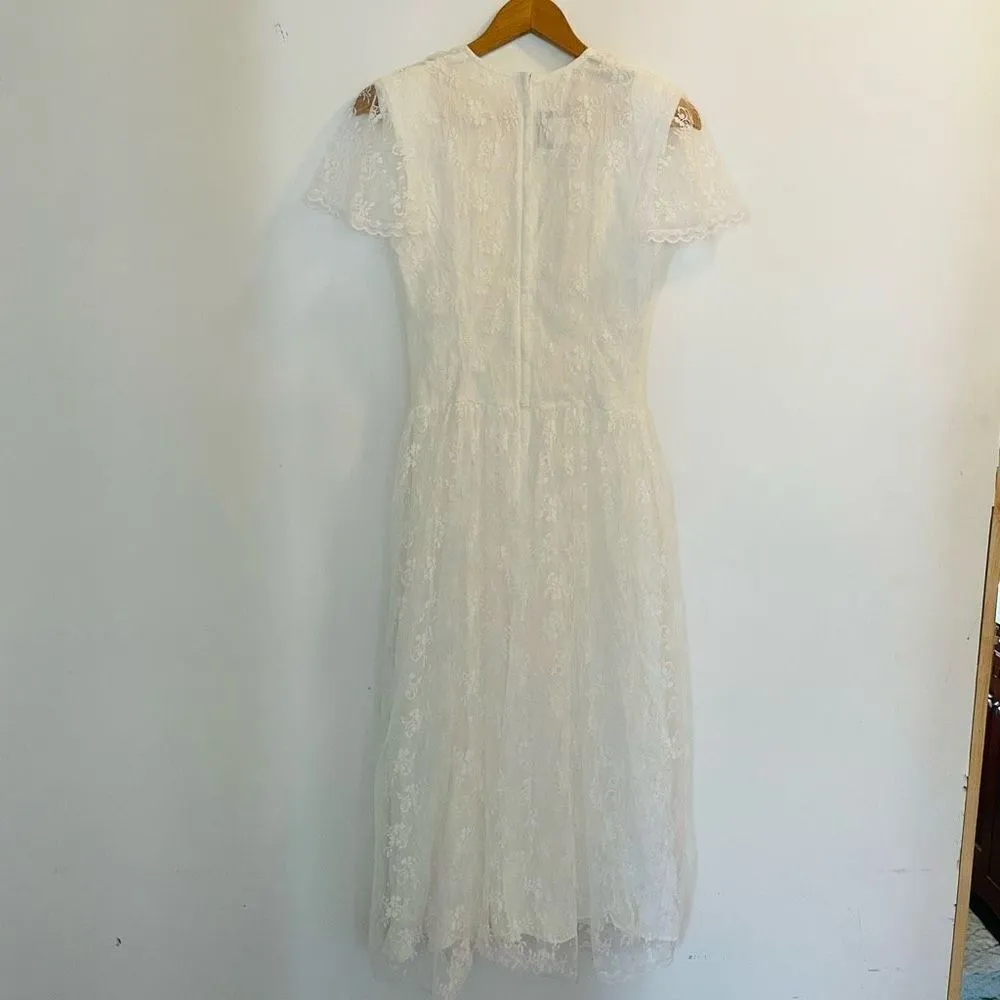 Jessica McClintock Gunne Sax White Ivory Lace Vintage Antique Dress Wedding 7/8 - Image 6
