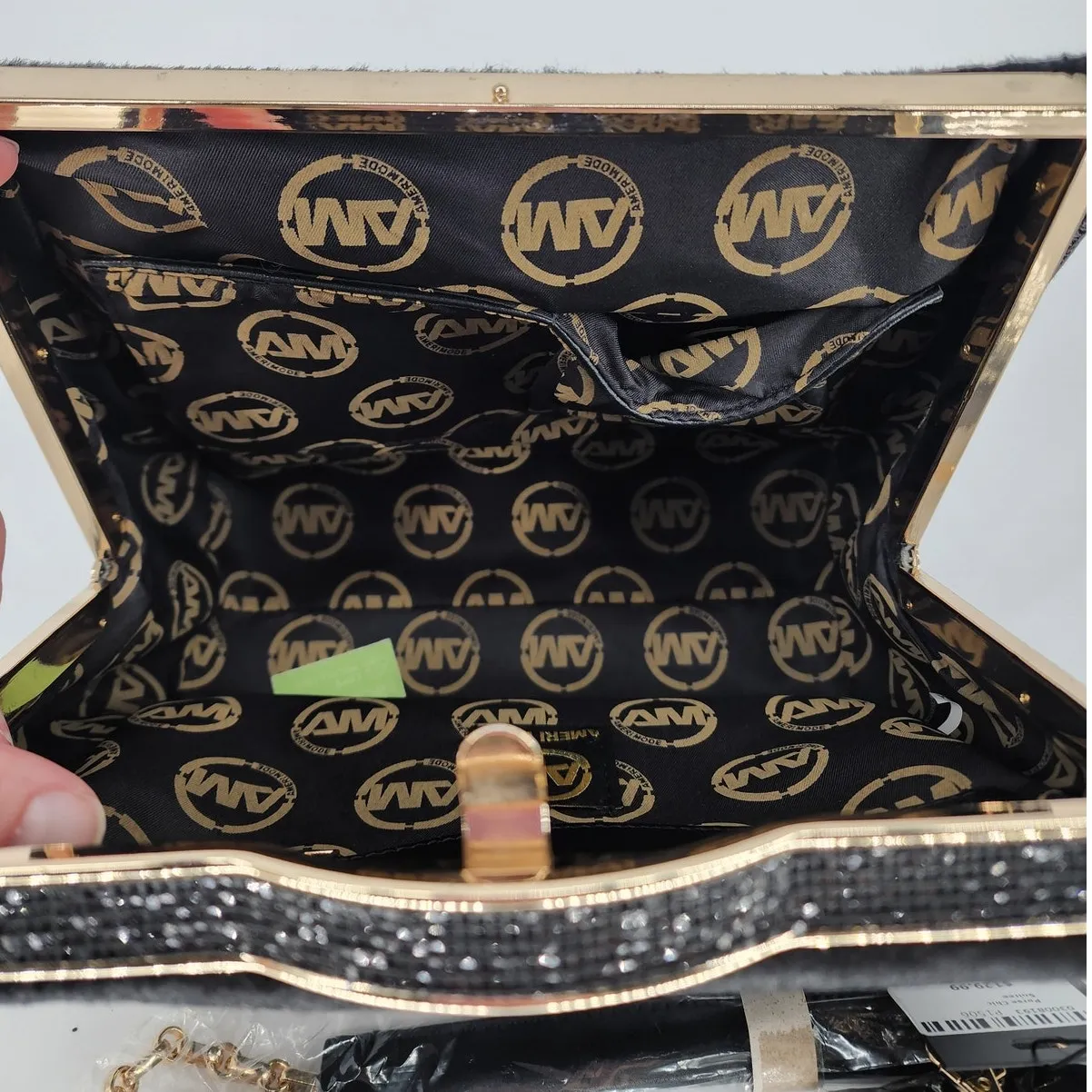 Ameri Mode Black Faux Fur & Glitter Convertible Purse Women’s One Size - Image 6