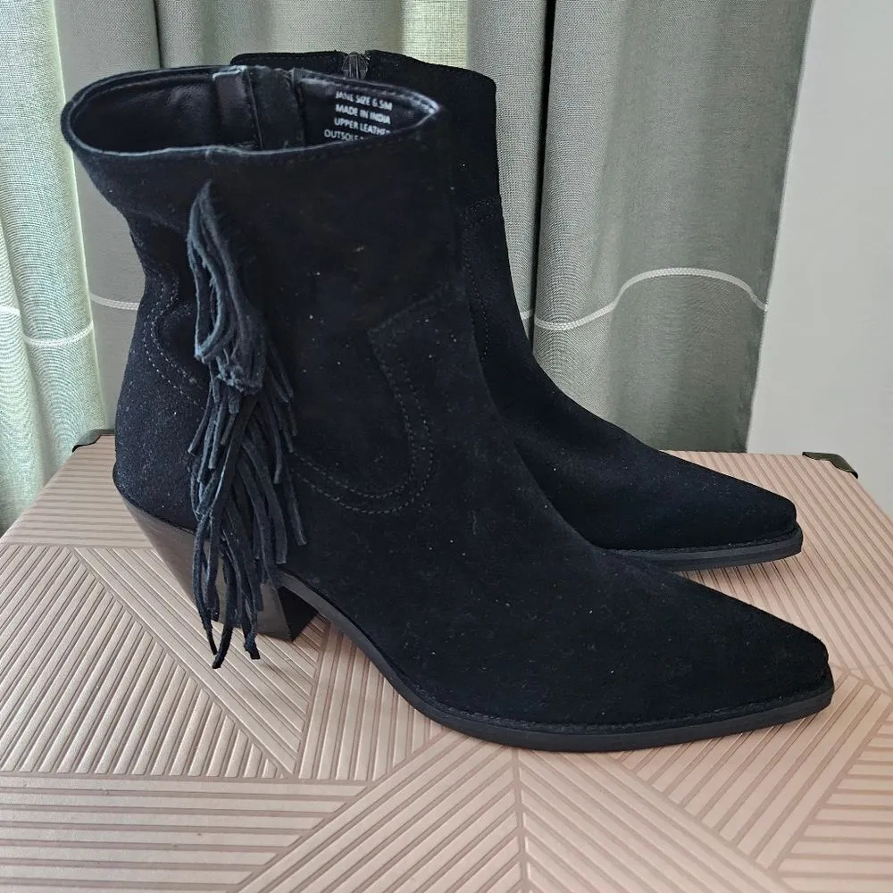 Coconuts by Matisse Booties Ankle Fringe Jane Black Suede Heeled Boots Casual - Image 13
