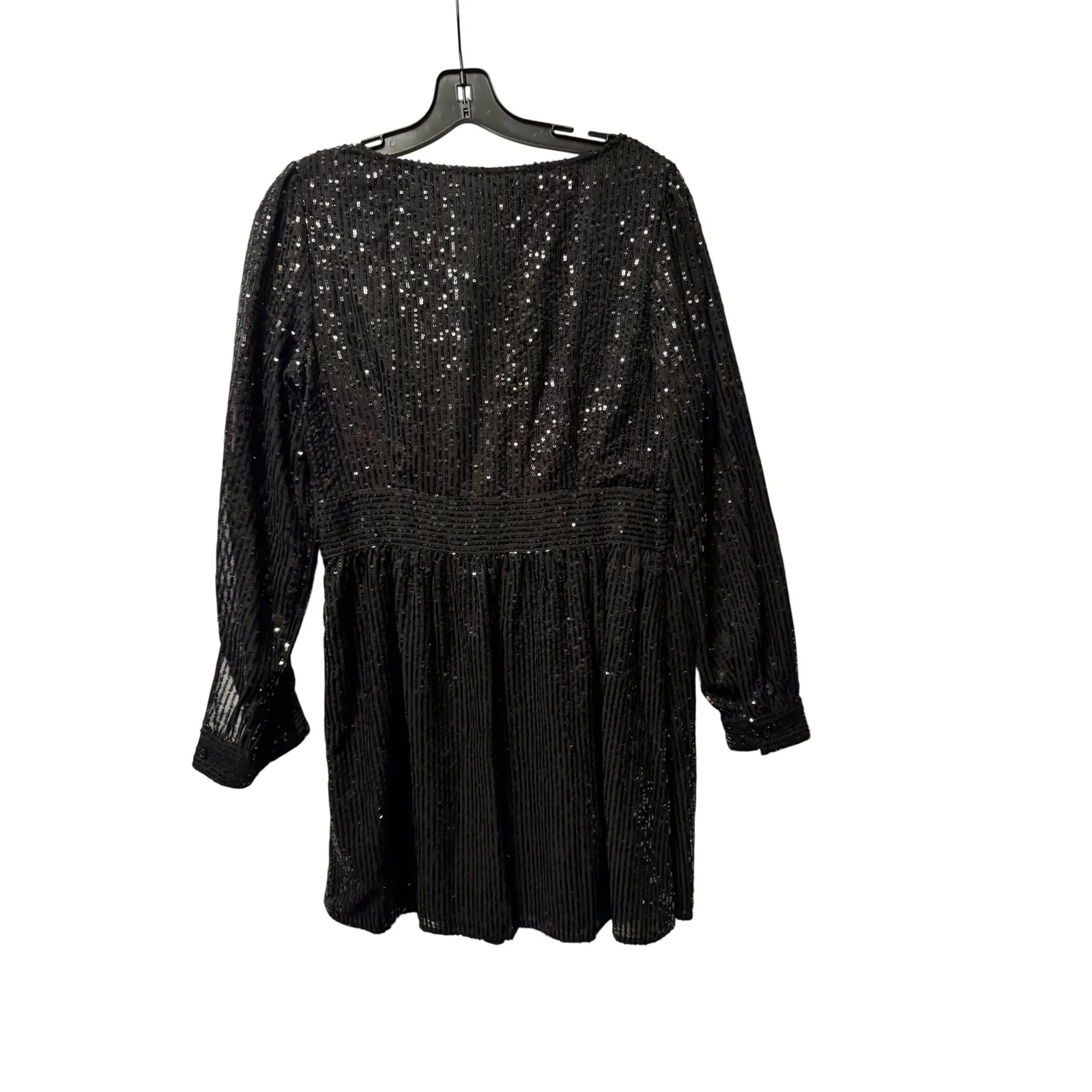MICHAEL Michael Kors Black Sequin V Neck Long Sleeve Smocked Waist Dress M Size M - Image 4