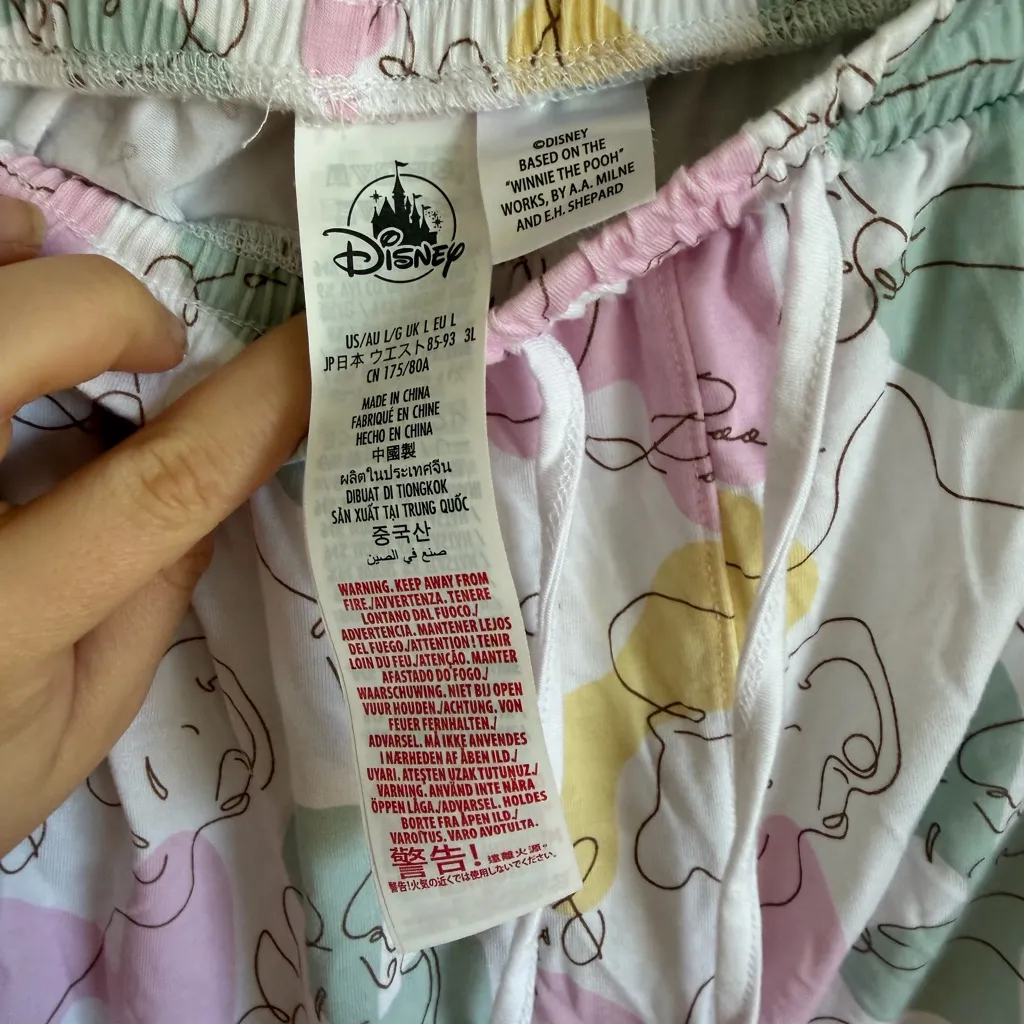 Disney Winnie the Pooh Bear Outline White Multi Pajama Shorts Set Womens L Sleep - Image 7