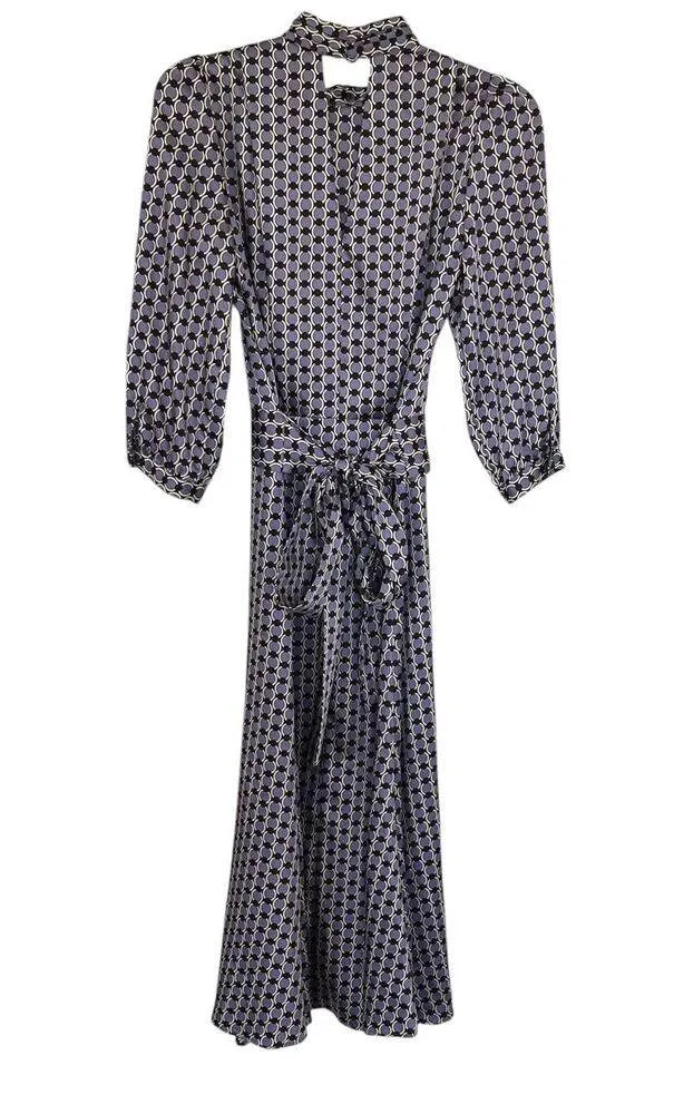 Zara Purple Circle Geometric Print Long Sleeve Belted Midi Shirt Dress Size XS - Image 8