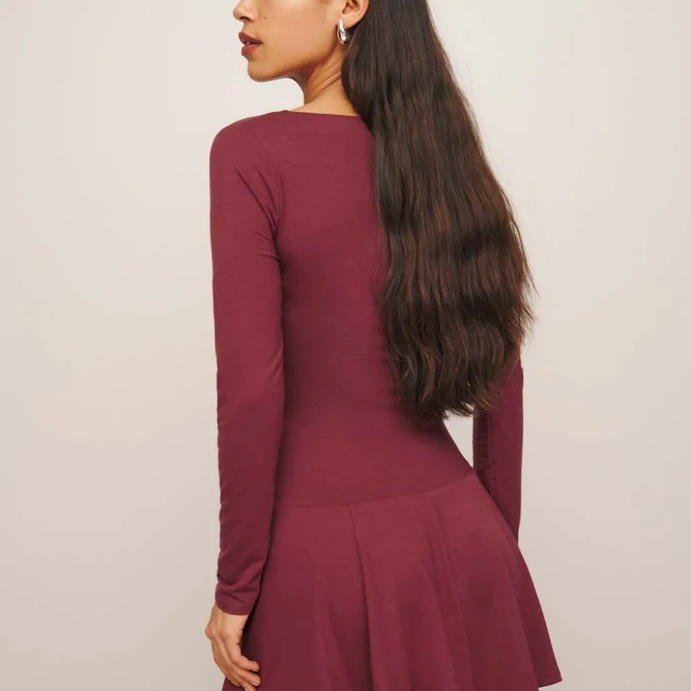 NWT Reformation Coen Long Sleeve Drop Waist Minidress In Chianti Size M - Image 3