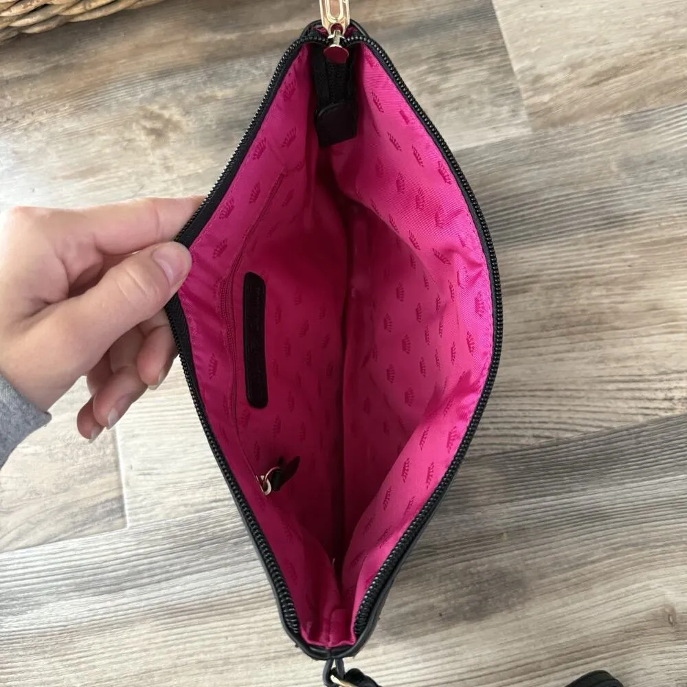 Juicy Couture Black Pebbled Wristlet Clutch – Hot Pink Crown Lining - Image 6