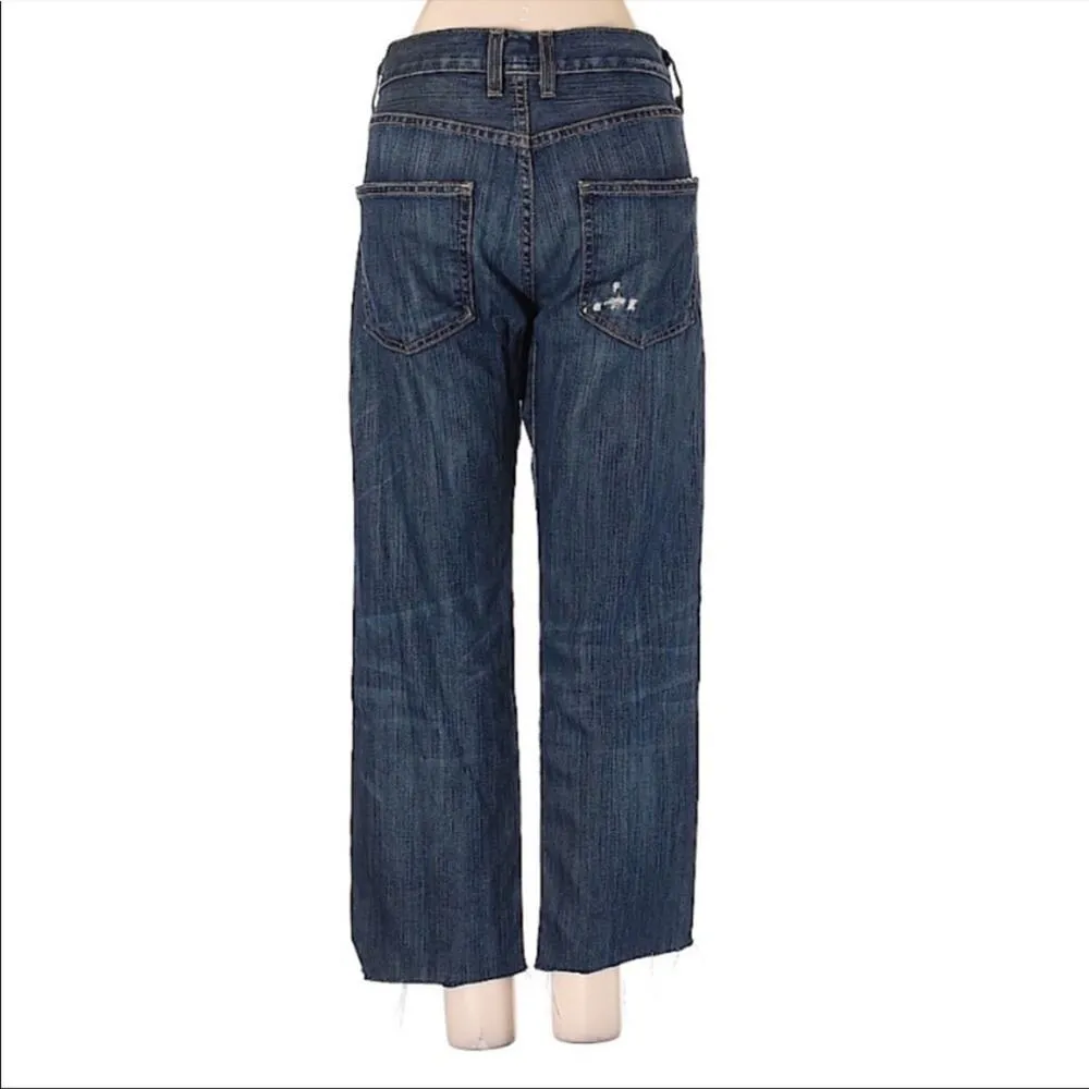 Current Elliott High Rise Distressed Raw Hem Baggy Straight Leg Ankle Jeans 24 - Image 2