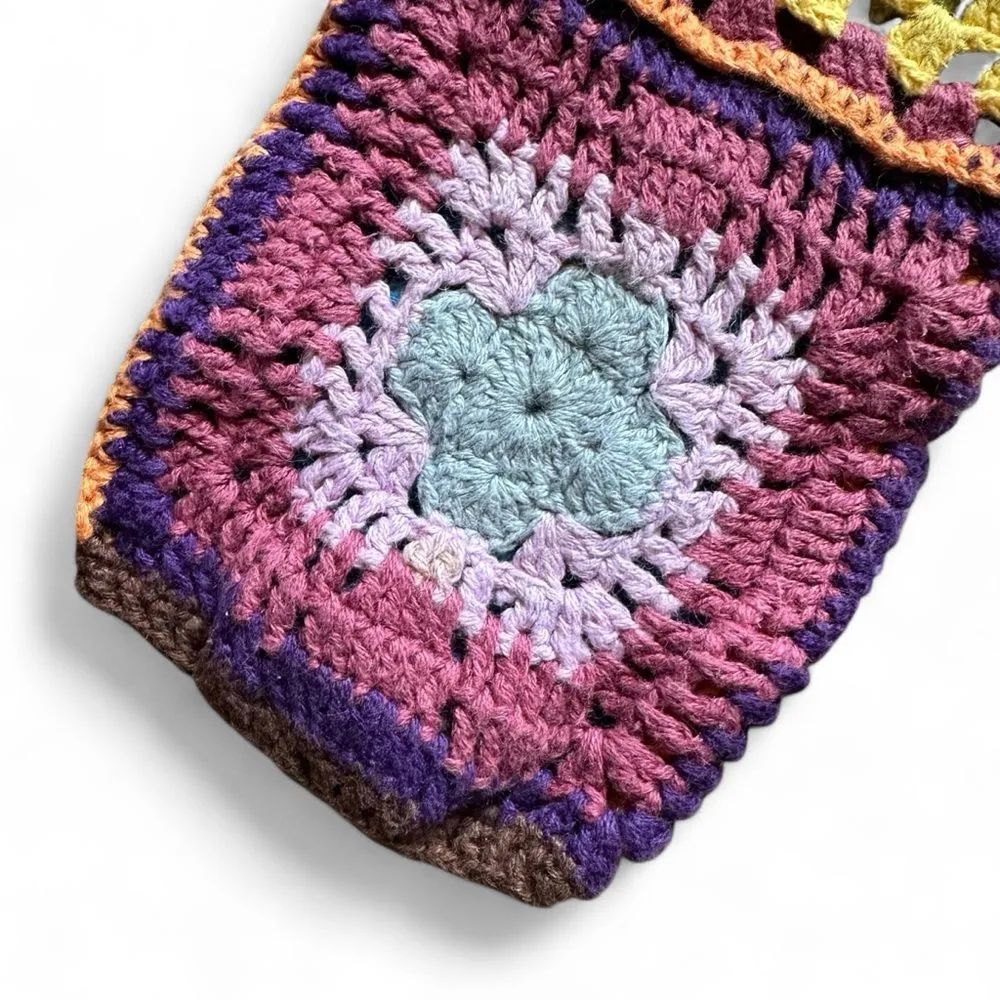 VTG Express Tricot Crochet Patchwork V-Neck Sweater XS 90s Boho Y2K Style - Image 6