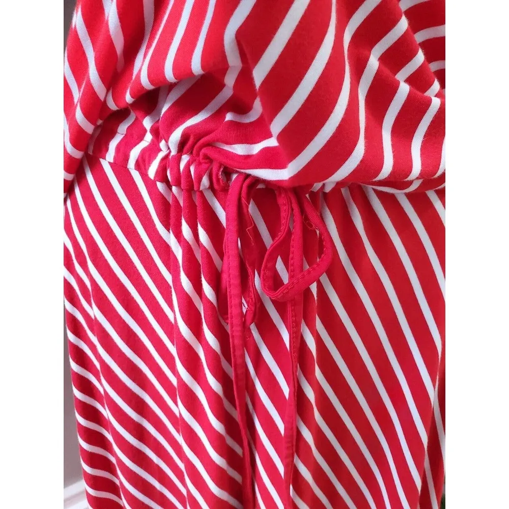 Patty Boutik Women's Red & White Rayon Round Neck Sleeveless Long Maxi Dress L - Image 3