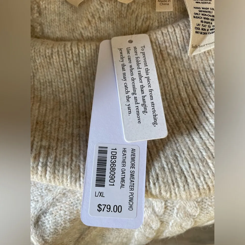 SOFT SURROUNDINGS Aviemore Sweater Knit Poncho in Heather Oatmeal Size L/XL NWT - Image 9